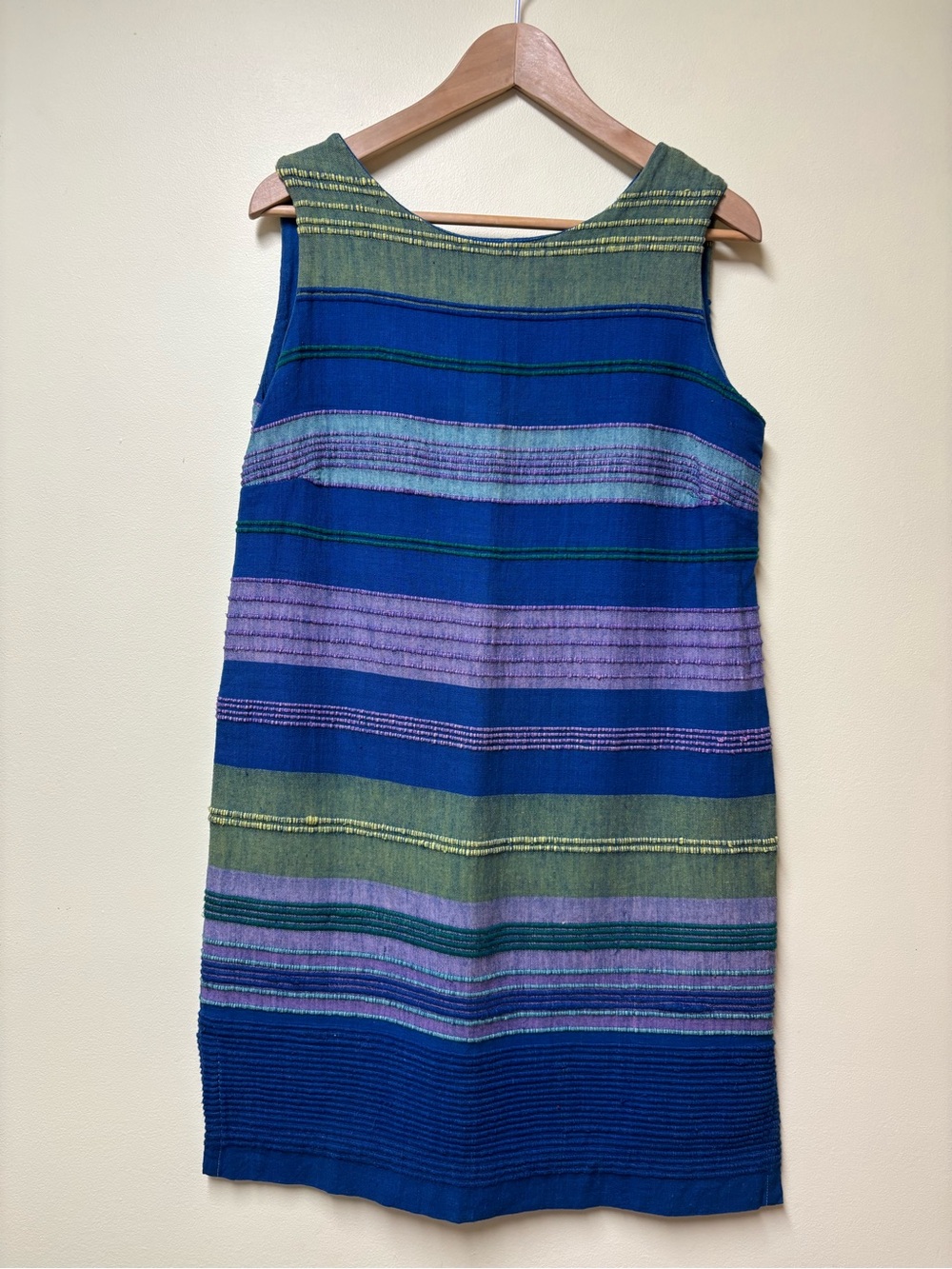 Vintage 1960’s Hand Woven 100%Cotton Striped Shift Dress Pakistan Karavan Medium